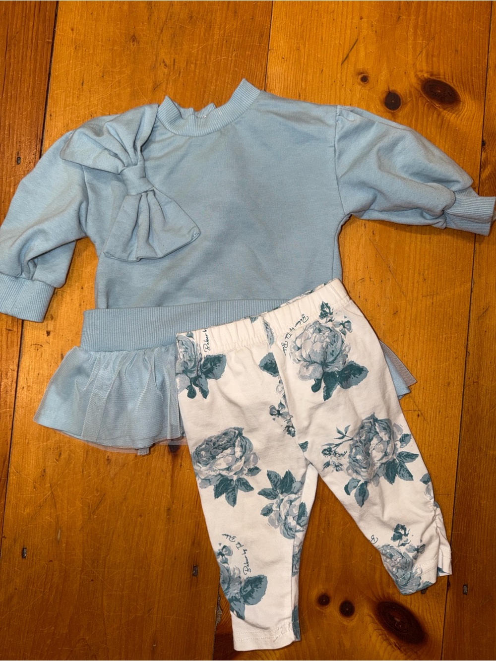 Ted Baker Cream Blue Floral Leggings Set Tulle Baby 3-6 mths